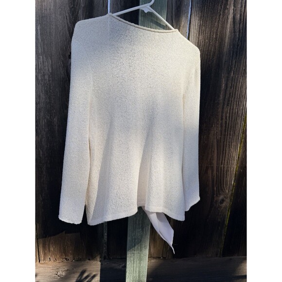 Ball of Cotton Knit Tie-Front Cardigan Cream 100% Rayon Large Made in USA - Picture 9 of 16